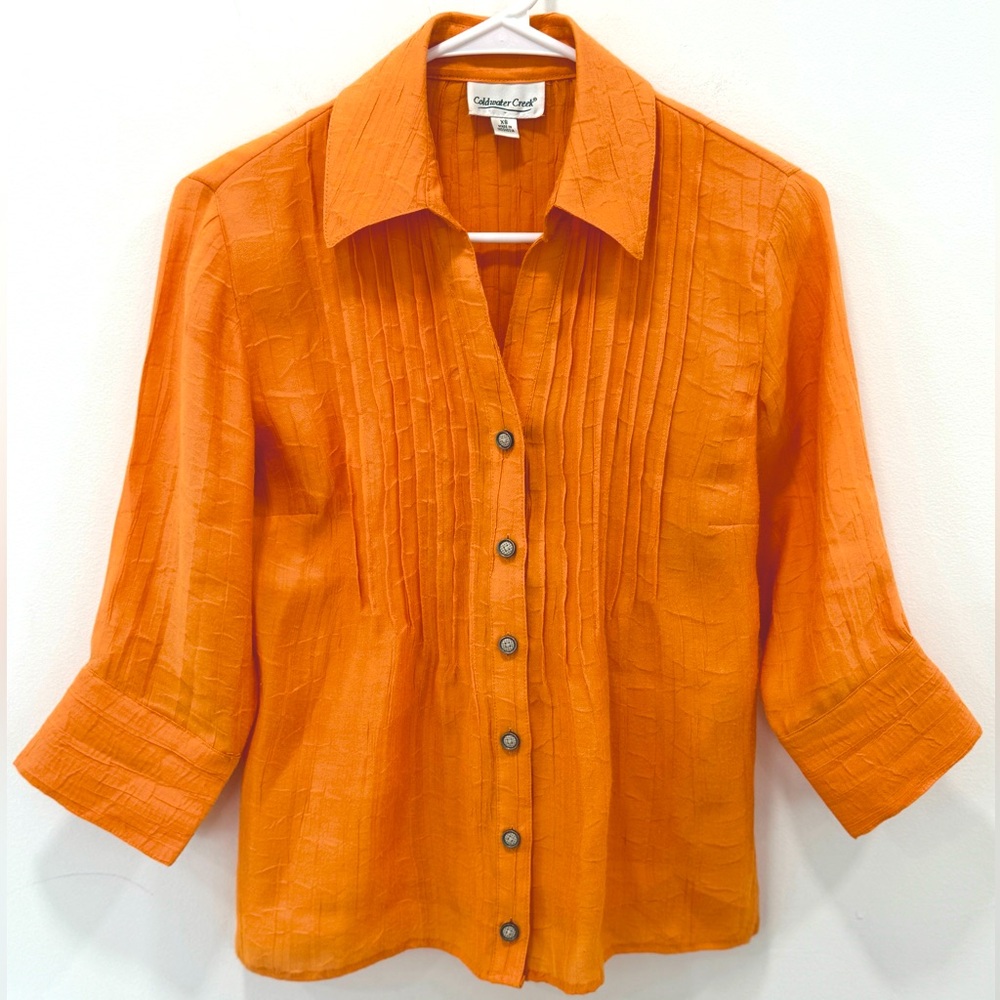 Coldwater Creek Orange Textured Button Down Blouse